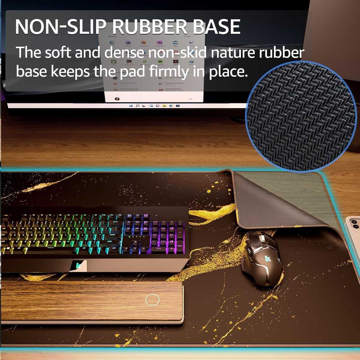 KTRIO Large Gaming Mouse Pad Desk Mat for Gamer, 31.5" x 11.8", Black, XL | Extended Size Design, Superior Micro-Weave Cloth, Non-Slip Rubber Base, Durable Stitched Edges, Water-Resistant Coating
