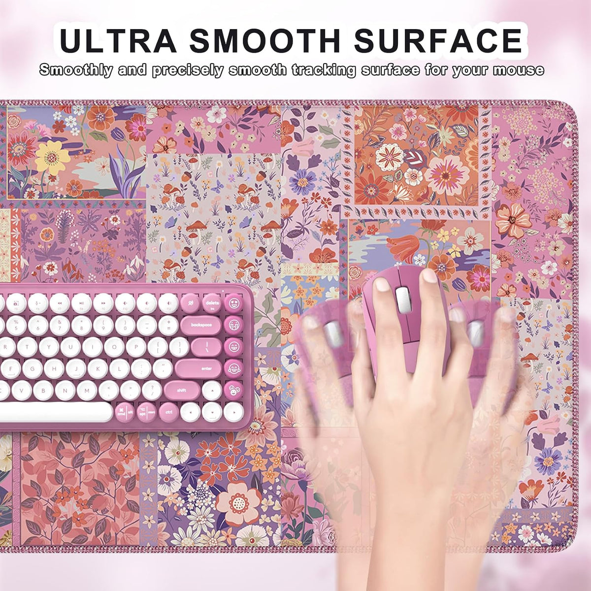 Desk Mat,Mouse Pad for Office Desk,35.4x15.7in,Pink Flowers