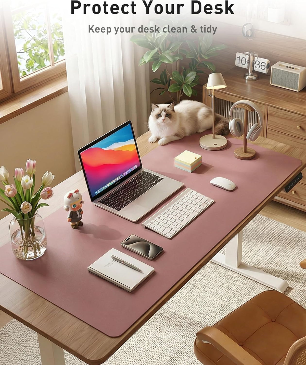Aothia Leather Office Desk Pad Protector, Non-Slip PU Leather Desk Blotter, Waterproof Laptop Writing Mouse Pad for Office and Home, Black, 31.5" x 15.7" - Colors A