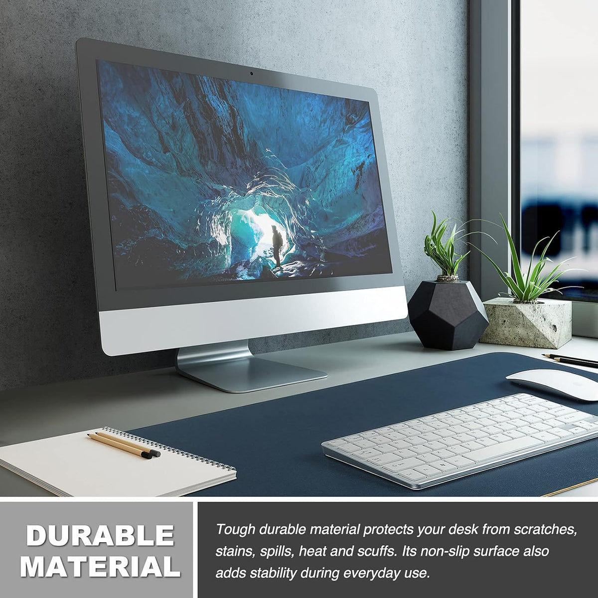 K KNODEL Large Office Leather Desk Mat, Mouse and Keyboard Pad, Computer and Laptop Mat, Desktop Protector and Cover, Writing Pad and Blotter (31.5"x15.7", Black)