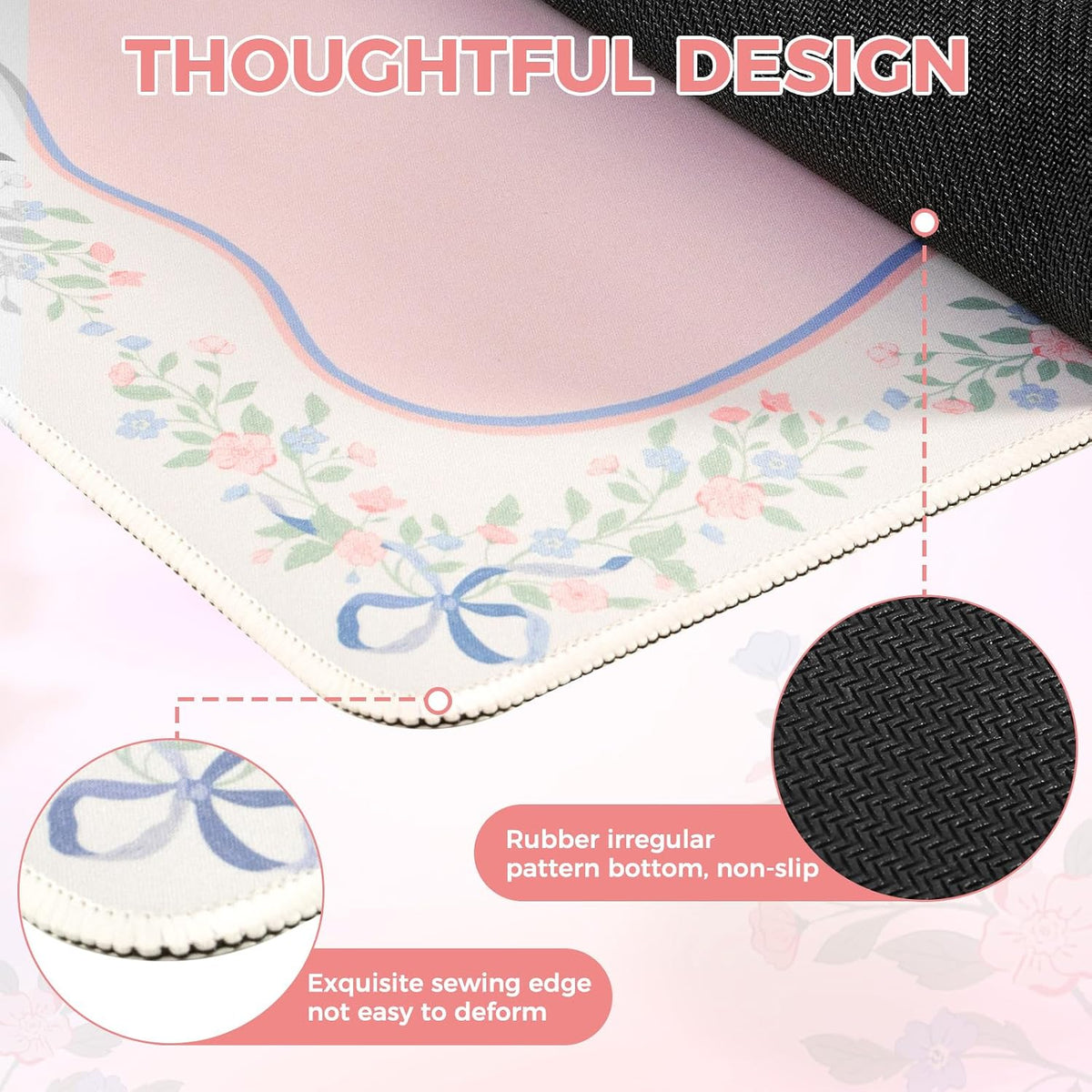Desk Mat,Mouse Pad for Office Desk,35.4x15.7in,Pink Flowers