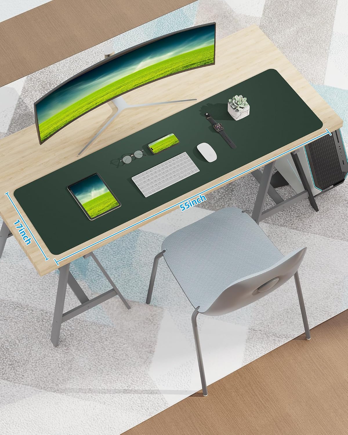 Large Desk pad mat,Mouse Pad,Office Desk Mat, Non-Slip PU Leather Desk Blotter,Large Desk pad,Waterproof Keyboard mat for Office/Home/Decor (Black,48" x 17")