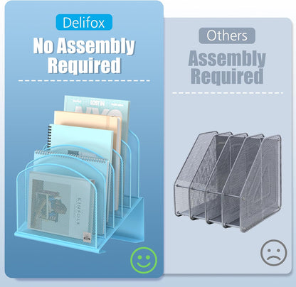Delifox Inclined Desk File Organizer,Vertical File Folder Holder Stand Metal Rack File Sorter for Office Classroom Desktop Organization