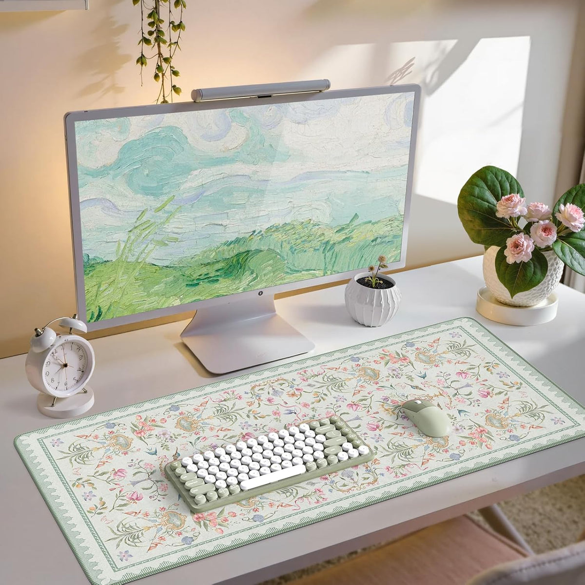 Desk Mat,Mouse Pad for Office Desk,35.4x15.7in,Pink Flowers