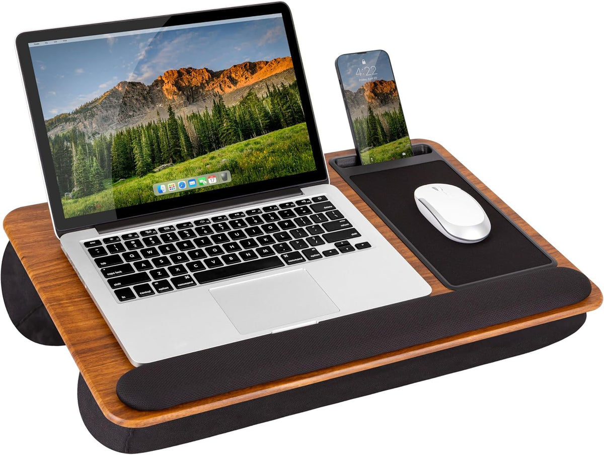 LAPGEAR Home Office Pro Lap Desk with Wrist Rest, Mouse Pad, and Phone Holder - Black Carbon - Fits up to 15.6 Inch Laptops - Style No. 91598