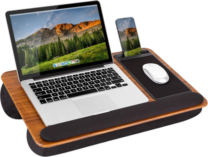 LAPGEAR Home Office Pro Lap Desk with Wrist Rest, Mouse Pad, and Phone Holder - Black Carbon - Fits up to 15.6 Inch Laptops - Style No. 91598