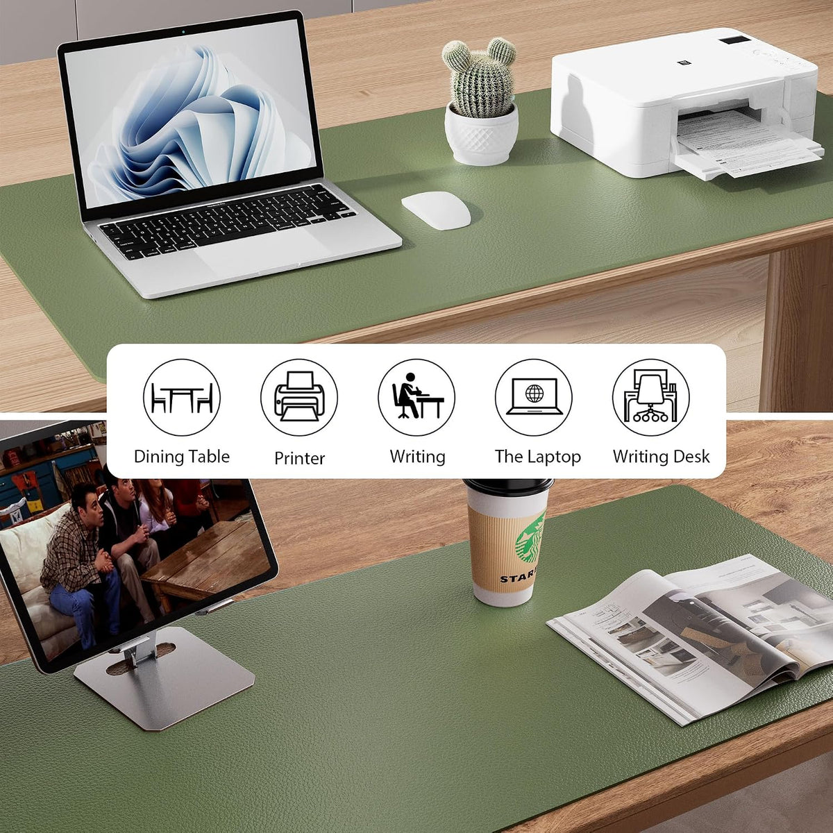 Aothia Leather Office Desk Pad Protector, Non-Slip PU Leather Desk Blotter, Waterproof Laptop Writing Mouse Pad for Office and Home, Black, 31.5" x 15.7" - Colors A