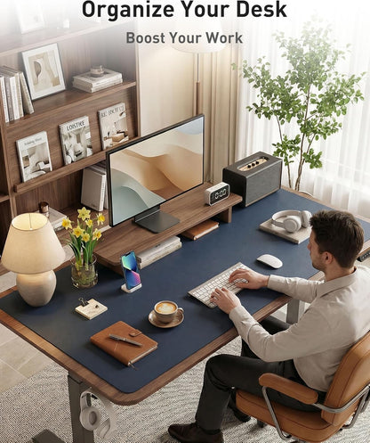 Aothia Leather Office Desk Pad Protector, Non-Slip PU Leather Desk Blotter, Waterproof Laptop Writing Mouse Pad for Office and Home, Black, 31.5" x 15.7" - Colors B