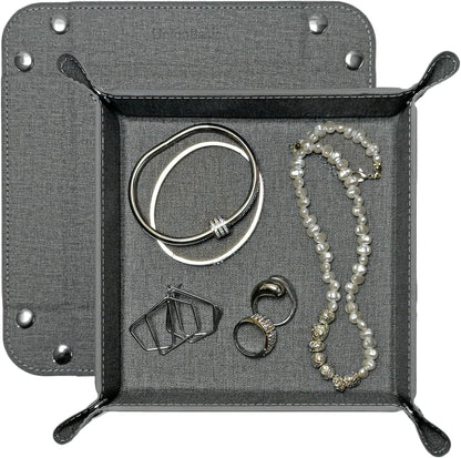 Small Valet Tray, Jewelry Tray for Rings Watches Earrings, Entryway Catchall Caddy for Coins Keys Change, Nightstand Bedside Valet Holder, Trays for Electronic Gadgets, Beige - Colors A