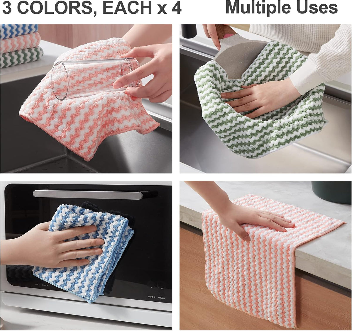 18 Pack Microfiber Cleaning Cloth, Kitchen Towels for Dish Drying Washing, Absorbent Streak Free Lint Free Rags for Cleaning, Reusable and Washable Towels - 10" x 10"