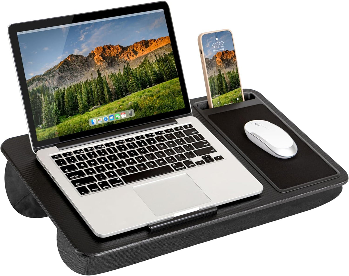 LAPGEAR Home Office Pro Lap Desk with Wrist Rest, Mouse Pad, and Phone Holder - Black Carbon - Fits up to 15.6 Inch Laptops - Style No. 91598