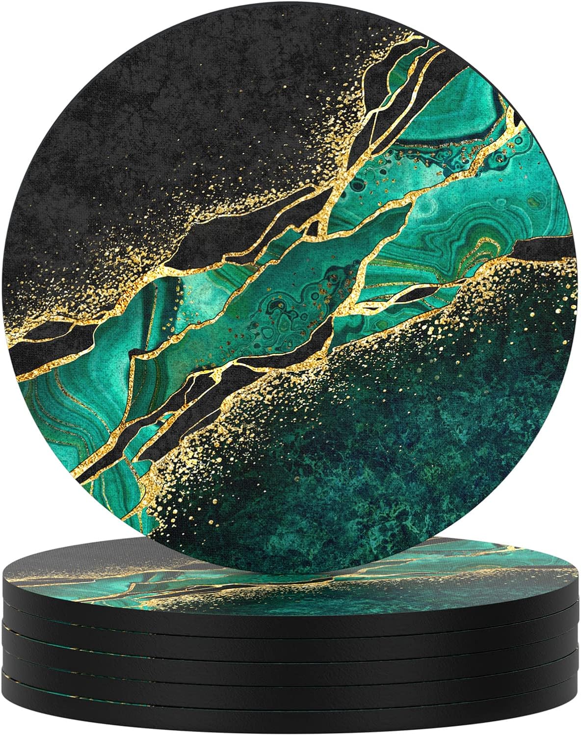 Nipichsha Coasters for Drinks, Set of 6 Cute Absorbent Rubber Drink Coasters for Cup with Non Slip Backing, Kitchen Home Decor Housewarming Gift, Round 4 in, Work Hard