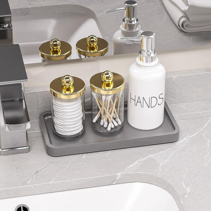 Small Bathroom Vanity Tray for Countertop Makeup Perfume Jewelry Decor Candle Keys, Small Black Kitchen Tray for Soap Dispenser Spice Bamboo Toilet Tray 7.9" L x 4" W x 0.79" H