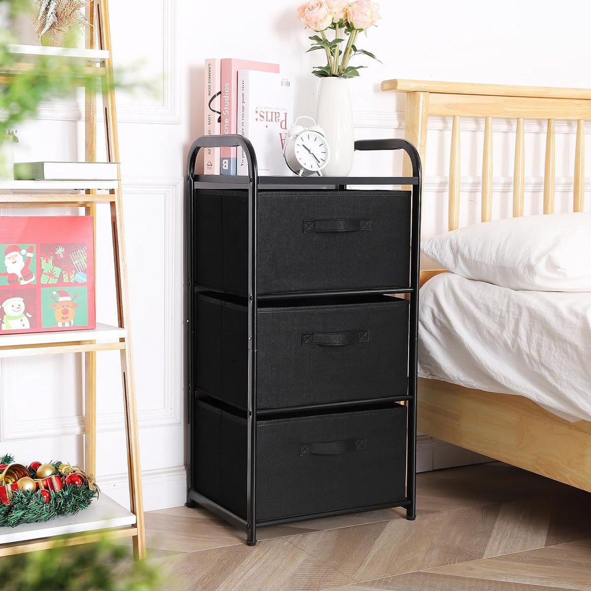 Dresser Storage with 3 Drawers, Fabric Dresser Tower, Vertical Storage Unit for Bedroom, Closet, Office, Black