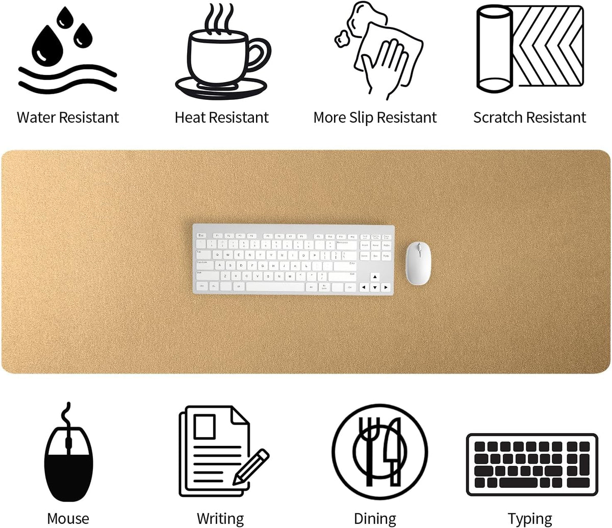 Bloss Leather Desk Pad and Keyboard Wrist Rest, Large Mouse Pad + Keyboard Pad+Mouse Wrist Support, Non-Slip Desk Mat Protector for Office, Home(31.5×15.7 Inches,Beige) - Colors A