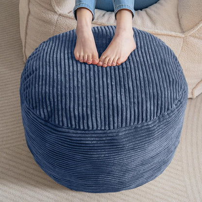 Round Stuffed Pouf Ottoman, Corduroy Poufs with Foam Chunk Filling, Furry and Fluffy Pouf Foot Stool Storage Ottoman, 20 X 15 Floor Poufs Foot Rest for Living Room, Dark Grey