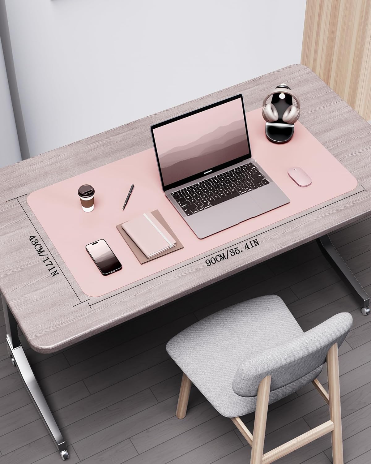 Double-Sided Desk Pad, 31.5"x15.7"Leather Desk Mat, Eco Cork Desk Pad Protector,Large Mouse Pad,Waterproof Desk Blotter for Office/Home(Coffee)