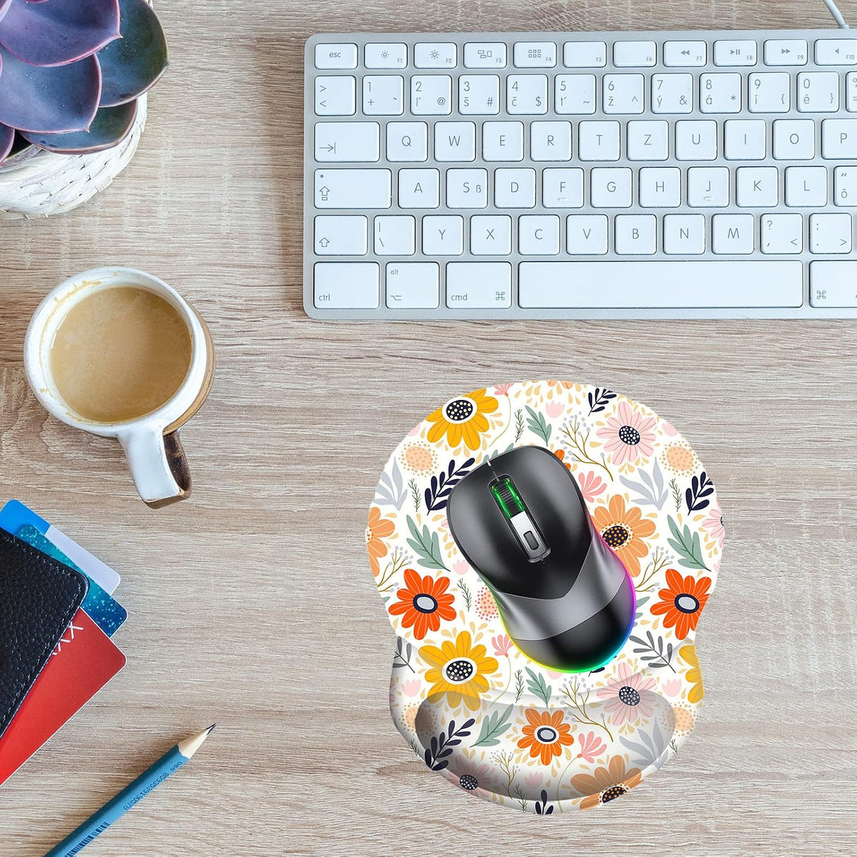 Wrist Support Mouse Pad Anti Slip Rubber Wrist Rest Mousepad 9in X 8in Small Desktop Notebook Mouse Mat for Working and Gaming (M-Pink Floral)