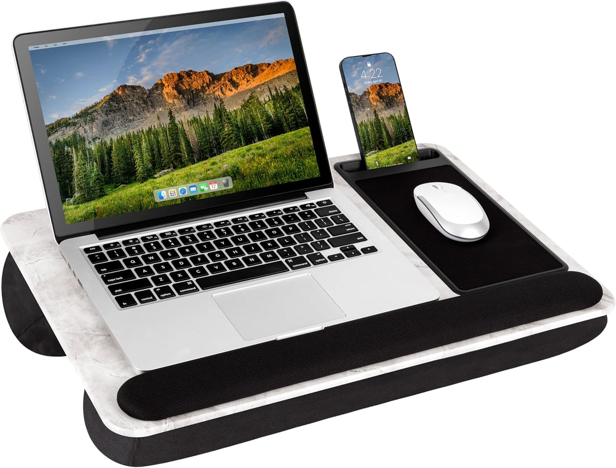 LAPGEAR Home Office Pro Lap Desk with Wrist Rest, Mouse Pad, and Phone Holder - Black Carbon - Fits up to 15.6 Inch Laptops - Style No. 91598