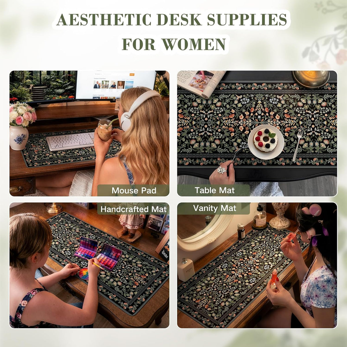 iCasso Desk Mat for Keyboard and Mouse, Large Mouse Pad, Desk Pad Mat, Anti-Slip Big Mousepad with Stitched Edges for Computer Desktop(Deep Green)