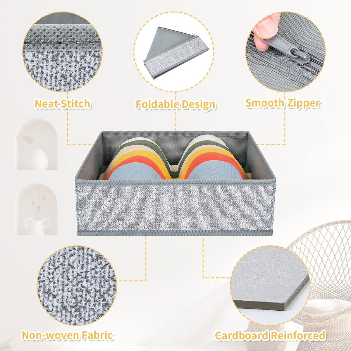 Drawer Organizer Clothes, Dresser Organizer, Foldable Closet Organizers and Storage, Fabric Dresser Bins, Drawer Dividers for Nursery, Baby Clothes, Underwears, Sock (Beige)
