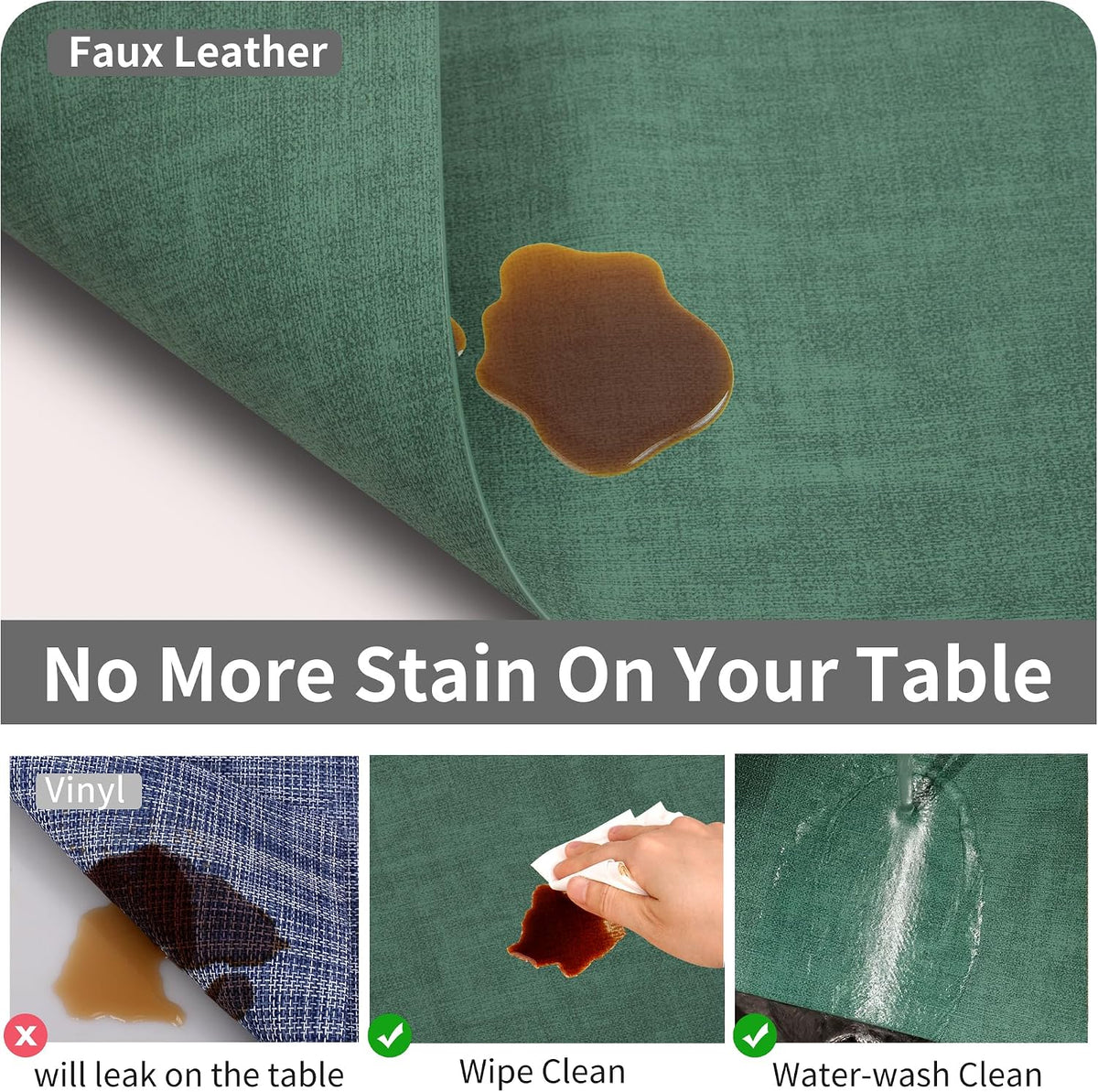 Maxpearl Faux Leather Placemats Set of 6 - Waterproof - Wipe Clean - Heat Resistant - Anti Slip Dining Table Place Mats, Suitable for Indoor & Outdoor Use, 17’’×12’’, Beige