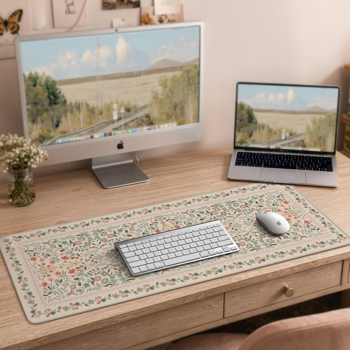 iCasso Desk Mat for Keyboard and Mouse, Large Mouse Pad, Desk Pad Mat, Anti-Slip Big Mousepad with Stitched Edges for Computer Desktop(Deep Green)