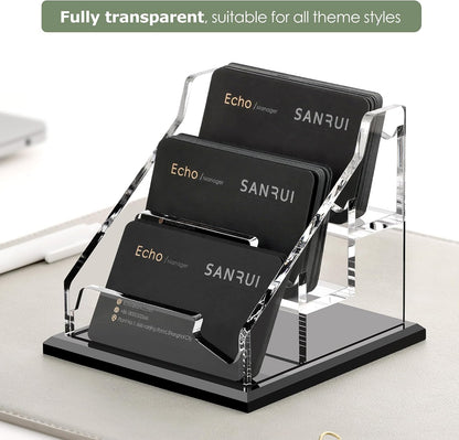 Black Business Card Holder for Desk 1 Slot Clear Acrylic Horizontal