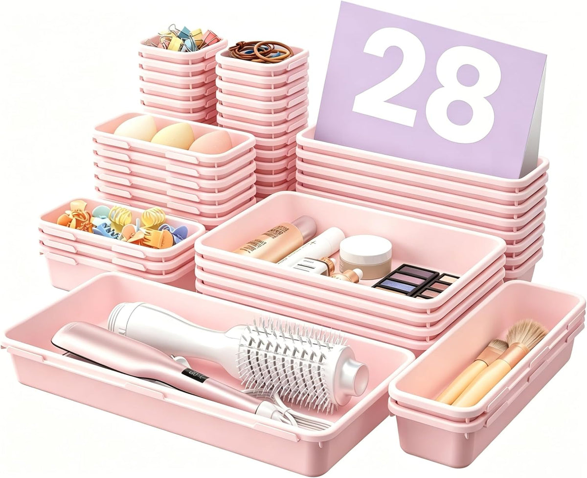 A-LuGei 【Military Grade】 Drawer Organizer, 【𝟱𝗦𝗶𝘇𝗲】 Makeup organizer, 【Holds 177 Items】 Bathroom Organizers and Storage, Organization and Storage, Desk Drawer Organizer for Vanity (Clear)