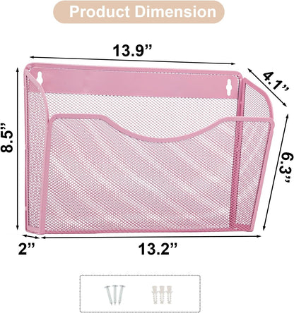 EASEPRES 3 Single Pocket Mesh Hanging File Organizer, Vertical Wall Mounted Magazine File Holder, Mount Basket Mail Paper Document Folder Organizing for Office, Home and School, Black