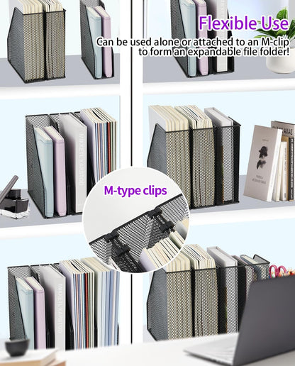 AUPSEN 5-Section File Organizer for Desk, Wood Mesh Desktop File Organizer, File Sorter Storage Rack, Vertical Folder Holder for Files, Magazines, Books (Black)