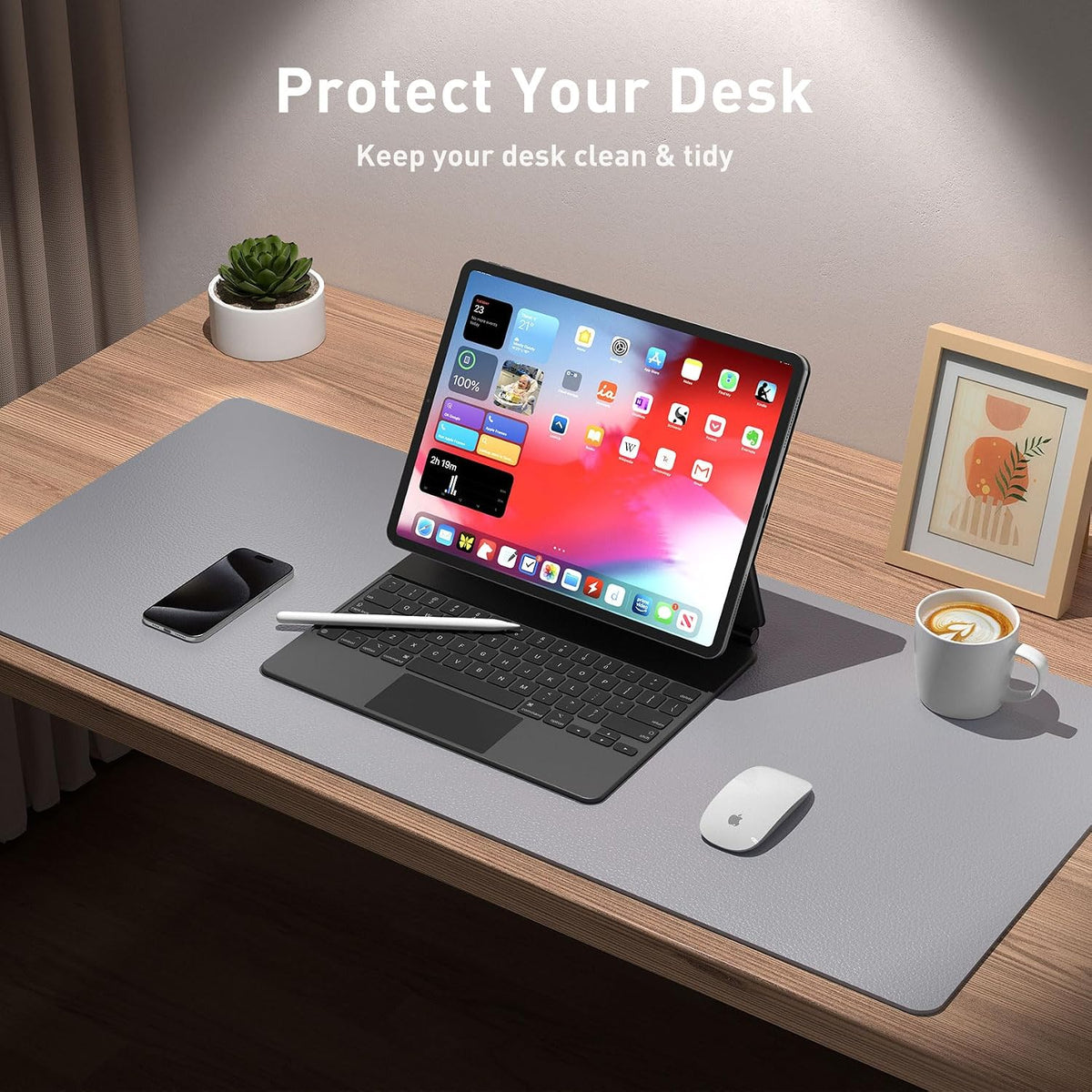 Aothia Leather Office Desk Pad Protector, Non-Slip PU Leather Desk Blotter, Waterproof Laptop Writing Mouse Pad for Office and Home, Black, 31.5" x 15.7" - Colors A
