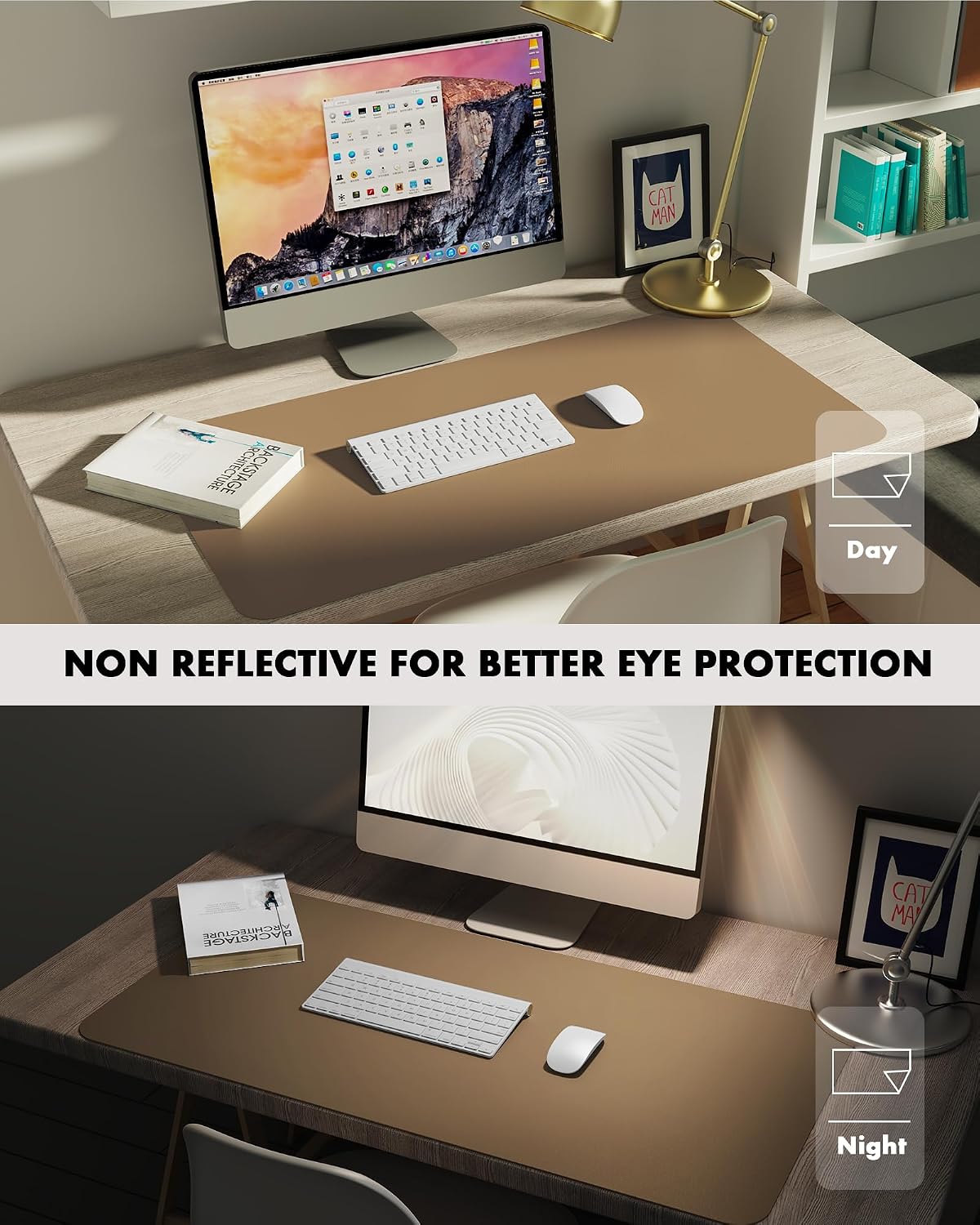 Double-Sided Desk Pad, 31.5"x15.7"Leather Desk Mat, Eco Cork Desk Pad Protector,Large Mouse Pad,Waterproof Desk Blotter for Office/Home(Coffee)