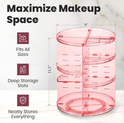 Masirs 360 Rotating Makeup Organizer Countertop - Adjustable Shelf Height - The Perfect Round Spinning Cosmetic Organizer for Bedroom Dresser or Vanity Countertop Storage (Clear)