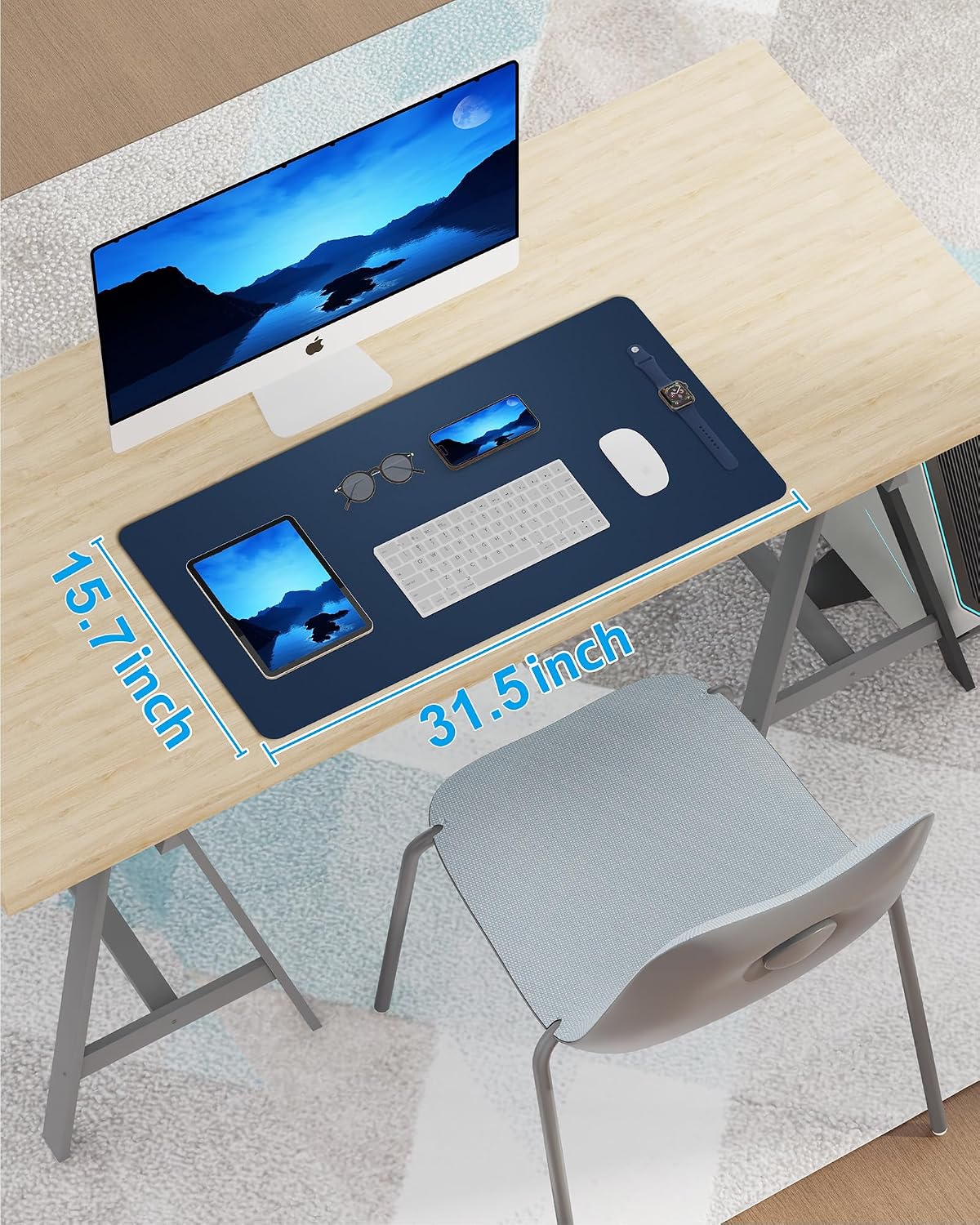 Large Desk pad mat,Mouse Pad,Office Desk Mat, Non-Slip PU Leather Desk Blotter,Large Desk pad,Waterproof Keyboard mat for Office/Home/Decor (Black,48" x 17")