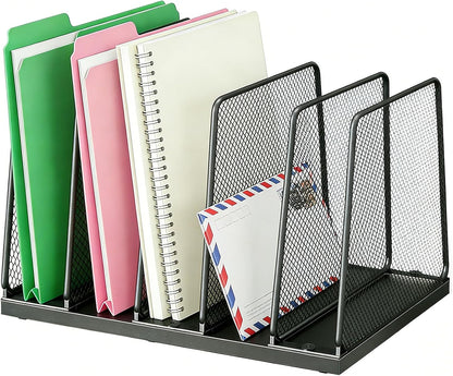 AUPSEN 5-Section File Organizer for Desk, Wood Mesh Desktop File Organizer, File Sorter Storage Rack, Vertical Folder Holder for Files, Magazines, Books (Black)