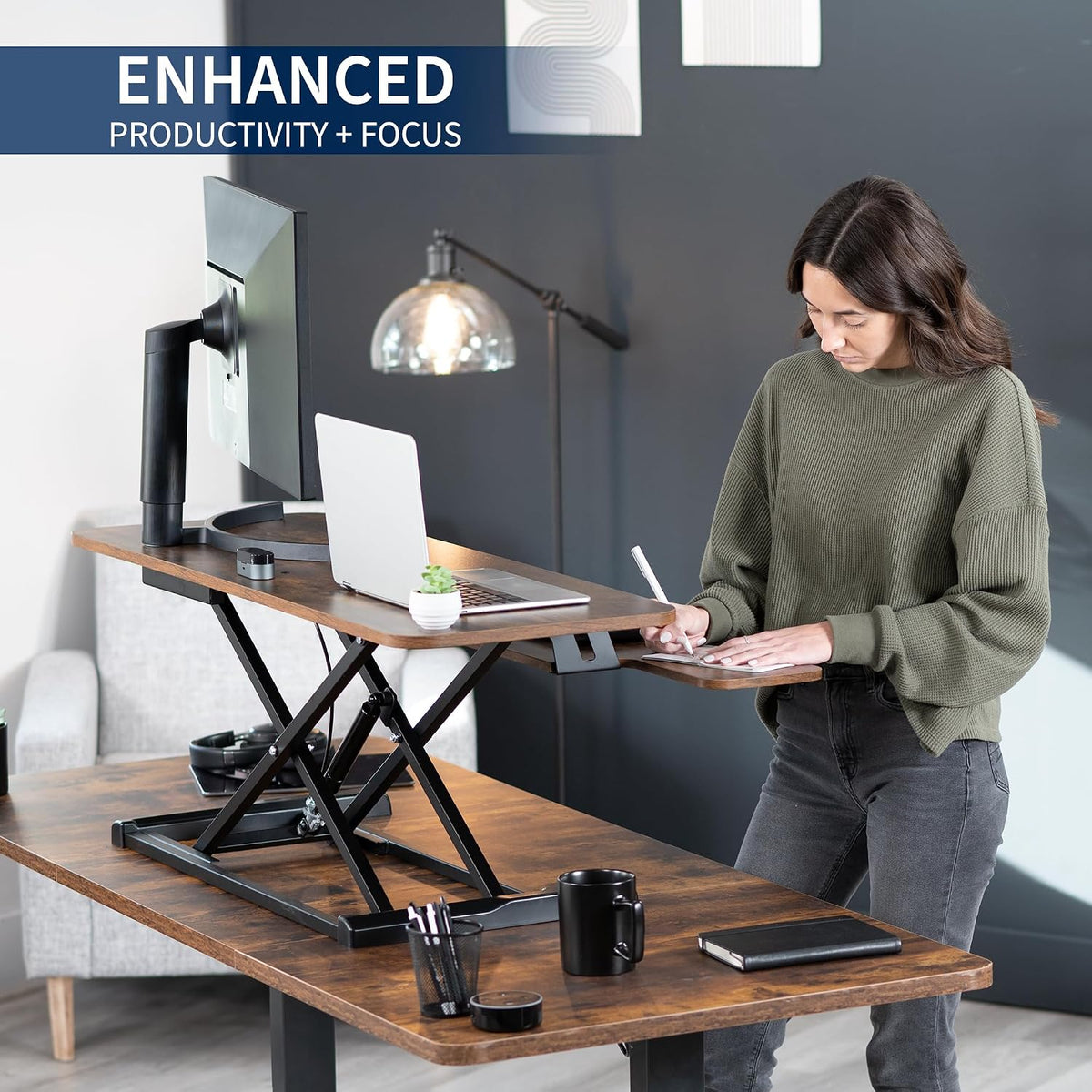 Black 32 in Standing Desk Converter, DESK-V000K