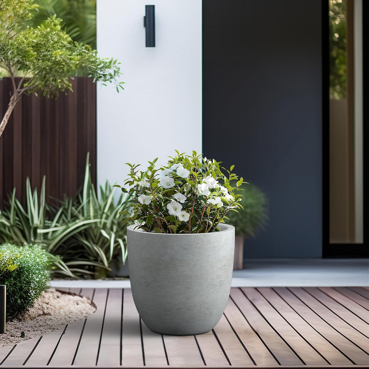 Kante 8.9" H x 10" W Small Concrete Planter, Compact Desktop Plant Pot with Drainage Hole & Rubber Plug – Lightweight Breathable Cement Container for Succulents, Cactus, Herbs, Indoor Outdoor, Gift