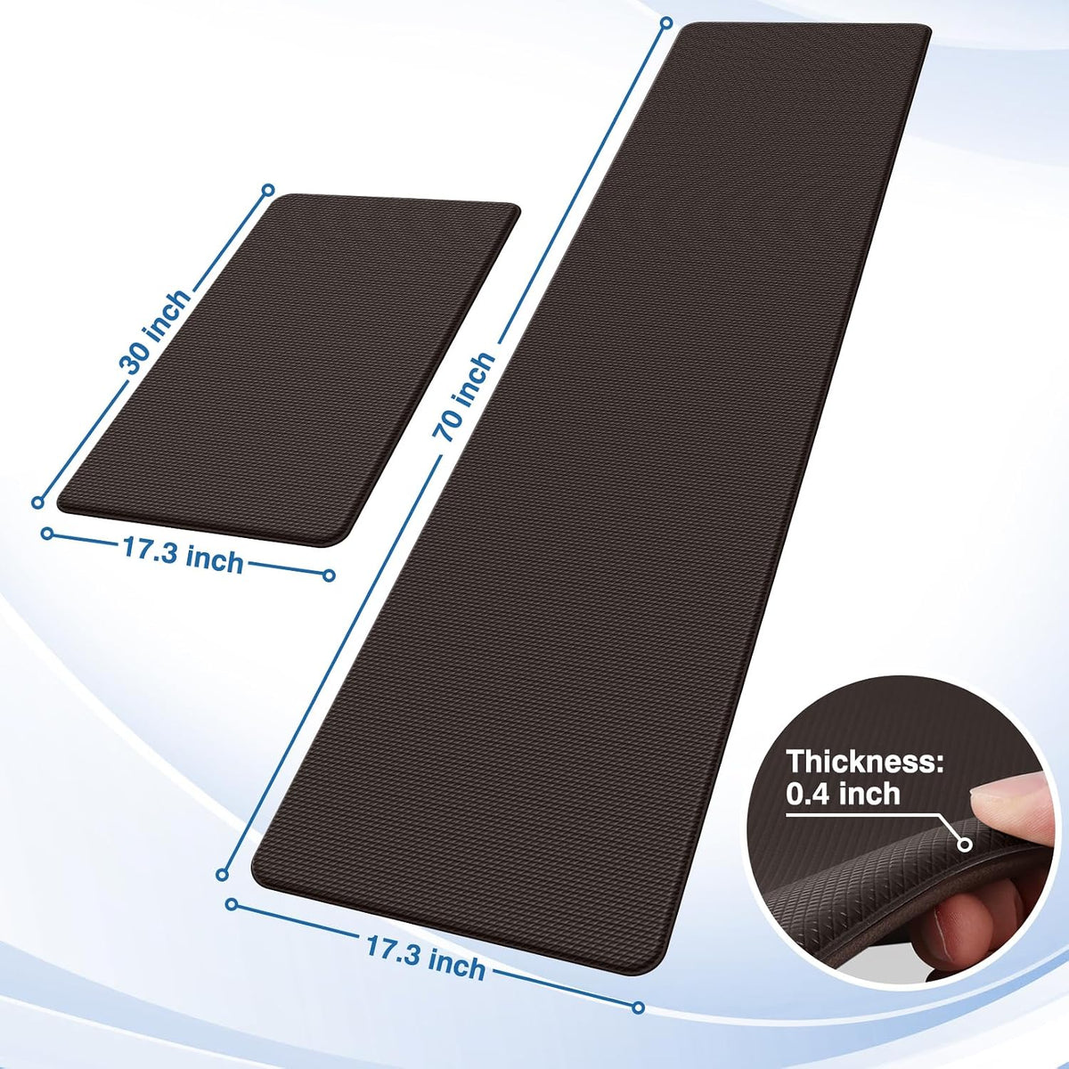 StepRite Kitchen Mats, 2PCS Kitchen Rugs, Cushioned Anti Fatigue Kitchen Mats for Floor, Non-Slip Standing Desk Mat, Waterproof Kitchen Rug Set for Kitchen, Floor, Office, 17.3"x30"+17.3"x47", Black