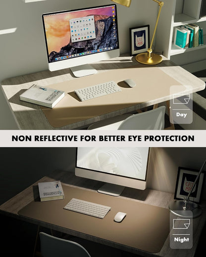 Double-Sided Desk Pad, 31.5"x15.7"Leather Desk Mat, Eco Cork Desk Pad Protector,Large Mouse Pad,Waterproof Desk Blotter for Office/Home(Coffee)
