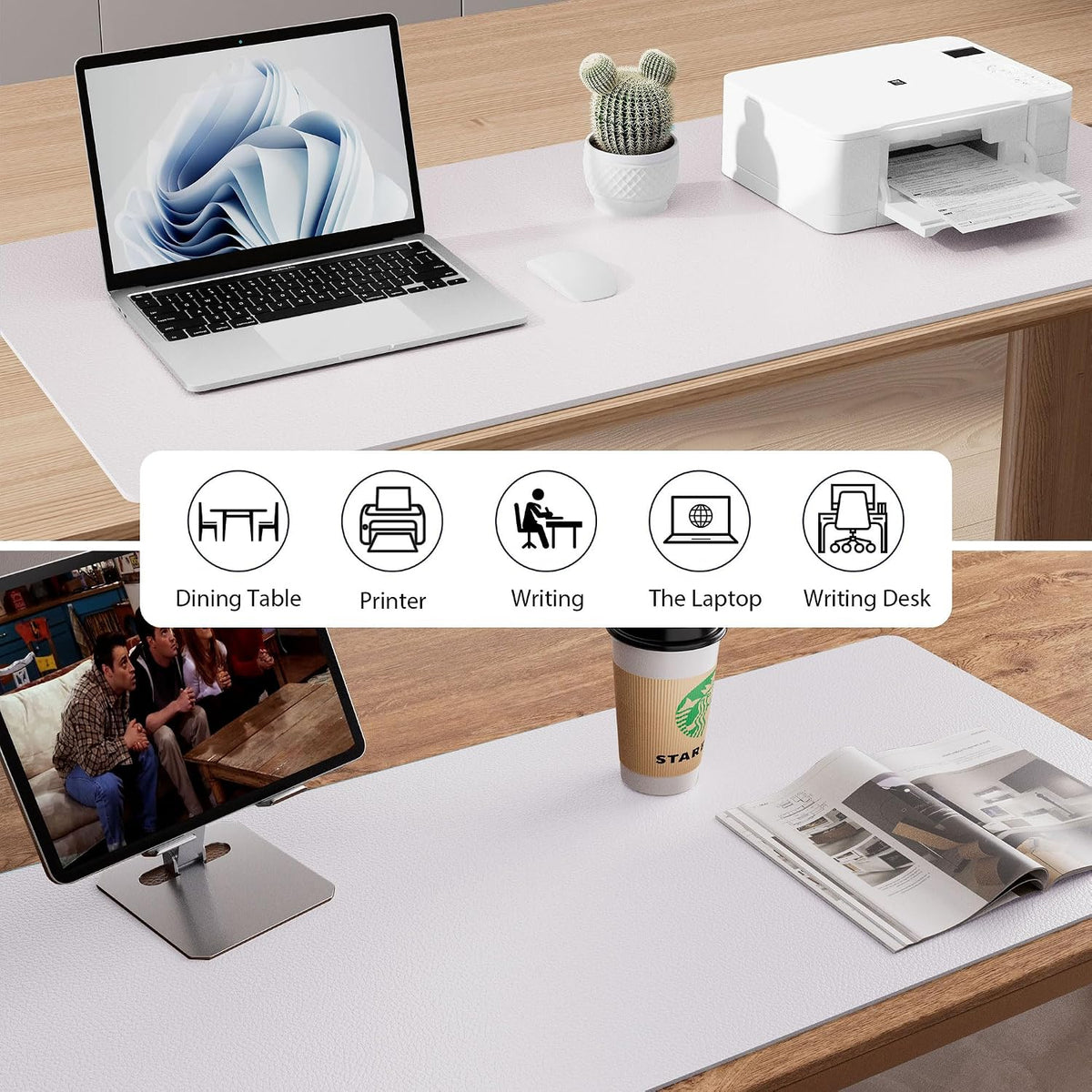Aothia Leather Office Desk Pad Protector, Non-Slip PU Leather Desk Blotter, Waterproof Laptop Writing Mouse Pad for Office and Home, Black, 31.5" x 15.7" - Colors B