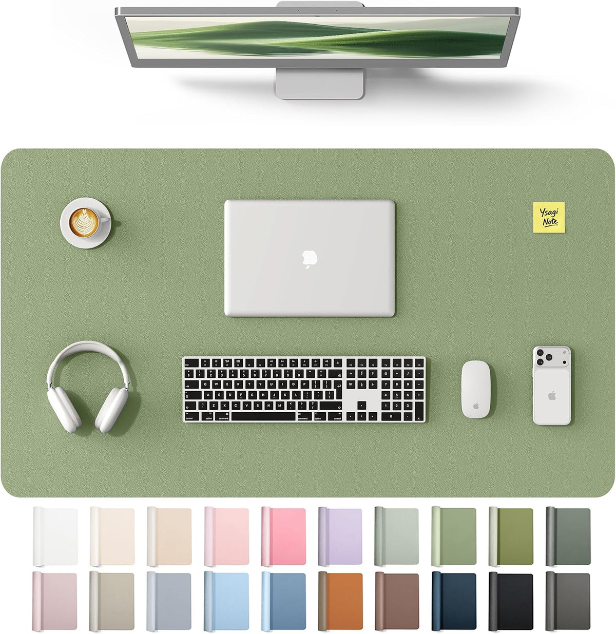 YSAGi Leather Desk Pad Protector, Office Desk Mat, Large Mouse Pad, Non-Slip PU Leather Desk Blotter, Waterproof Laptop Desk Writing Pad for Office and Home (23.6" x 13.8", Eggshell) - Colors A