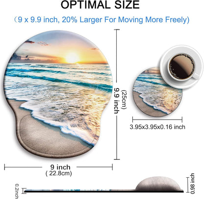 Ergonomic Mouse Pad with Wrist Support Rest,Large Mousepad Gel Wrist Rest, with Coaster Non-Slip & Pain Relief for Computer, Desk, Home&Office-Beach - Colors B