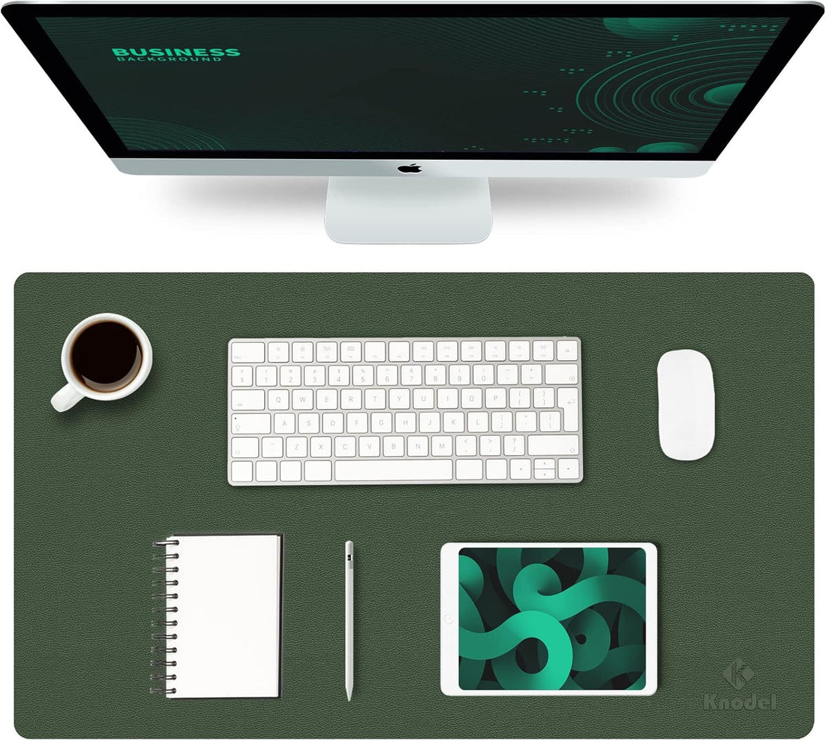 K KNODEL Large Office Leather Desk Mat, Mouse and Keyboard Pad, Computer and Laptop Mat, Desktop Protector and Cover, Writing Pad and Blotter (31.5"x15.7", Black)