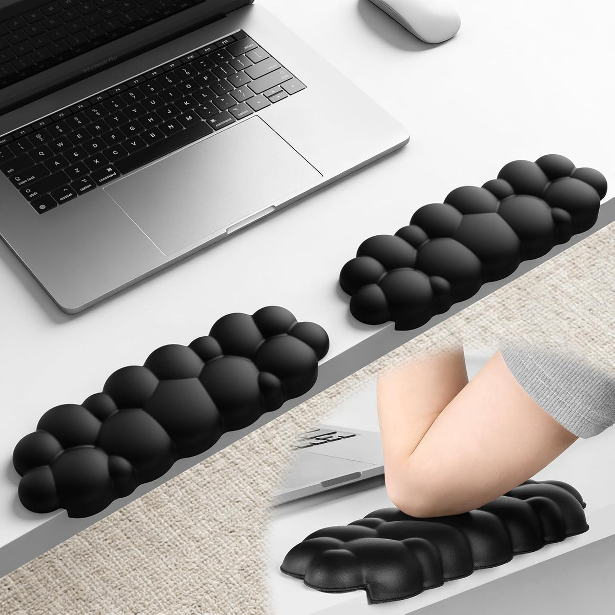 Laborio Elbow Pad for Desk, 2-Pack L-Shaped Desk Edge Arm Rest Cloud Wrist Rest, Non-Slip Memory Foam Wrist Pads, Black Wrist Support for Keyboard, Mouse, Laptop