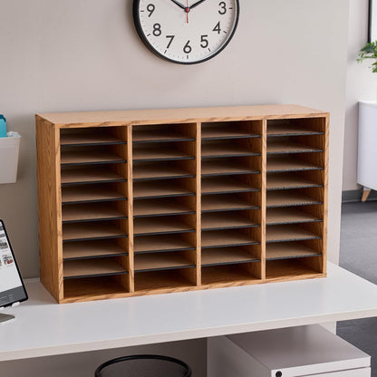 Safco 9422GR Wood Adjustable Literature & Paper Organizer, 16 Adjustable Compratment, Stackable Durable Construction, Home, Office, Mailroom, Classroom Mailbox , Gray
