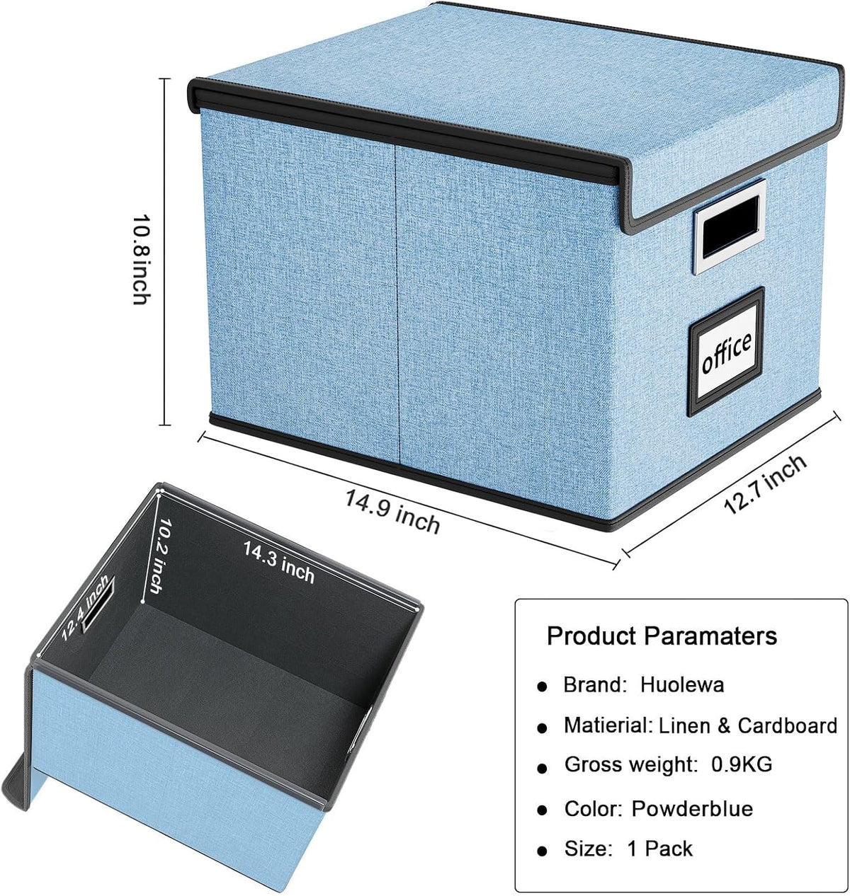 Upgraded Portable File Organizer Box with Lid, Collapsible Linen Hanging Filing Storage Boxes with Plastic Slides, Decorative Home/Office Filing System Box for File and Folders Storage (Gray)