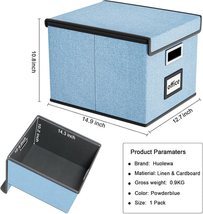Upgraded Portable File Organizer Box with Lid, Collapsible Linen Hanging Filing Storage Boxes with Plastic Slides, Decorative Home/Office Filing System Box for File and Folders Storage (Gray)