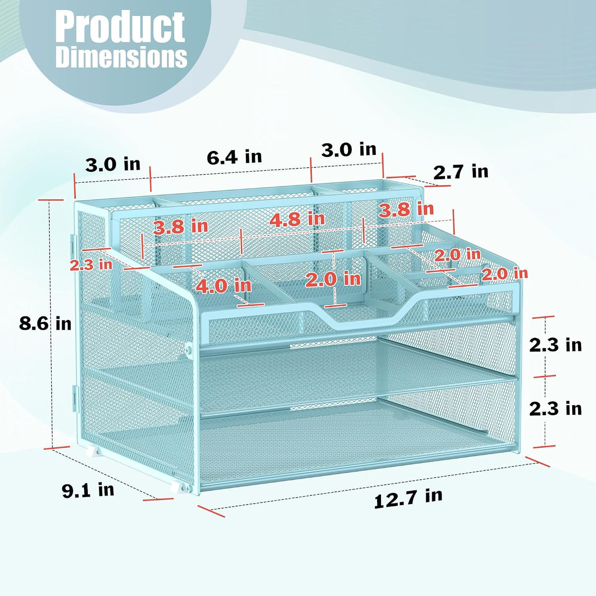 Docnest 5 Tier Mesh Desk Organizer for Paper Office Supplies – Multi-Functional Letter Tray with 5 Adjustable Compartments, 3 Pen Holders, Desktop Storage for Files, Mail, Stationery – Black