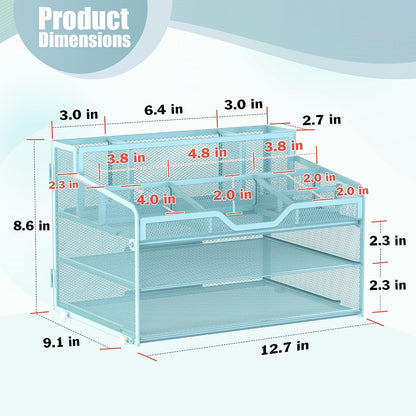 Docnest 5 Tier Mesh Desk Organizer for Paper Office Supplies – Multi-Functional Letter Tray with 5 Adjustable Compartments, 3 Pen Holders, Desktop Storage for Files, Mail, Stationery – Black